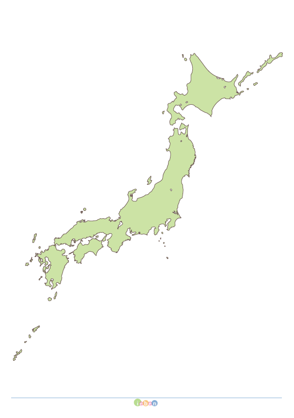 日本の白地図（A3-外線のみ・緑色） フリー