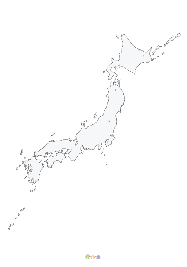 日本の白地図（A4-外線のみ・薄色） フリー