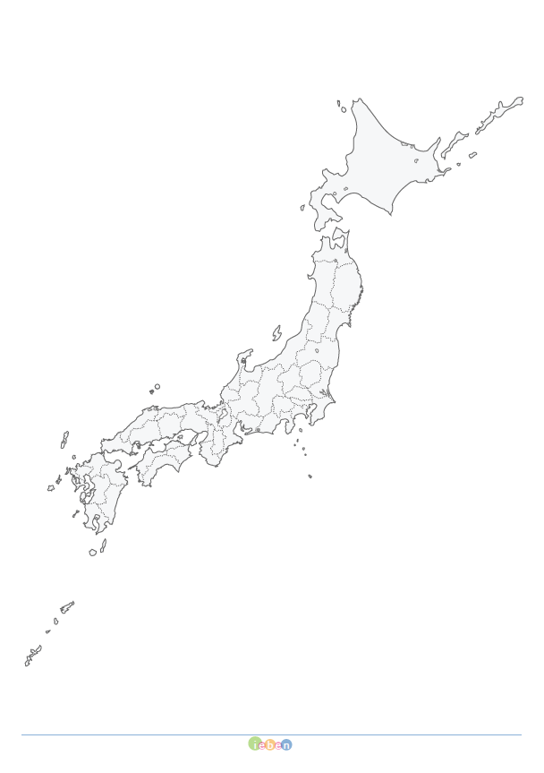 日本の白地図（A4-都道府県の線入り・薄色） フリー