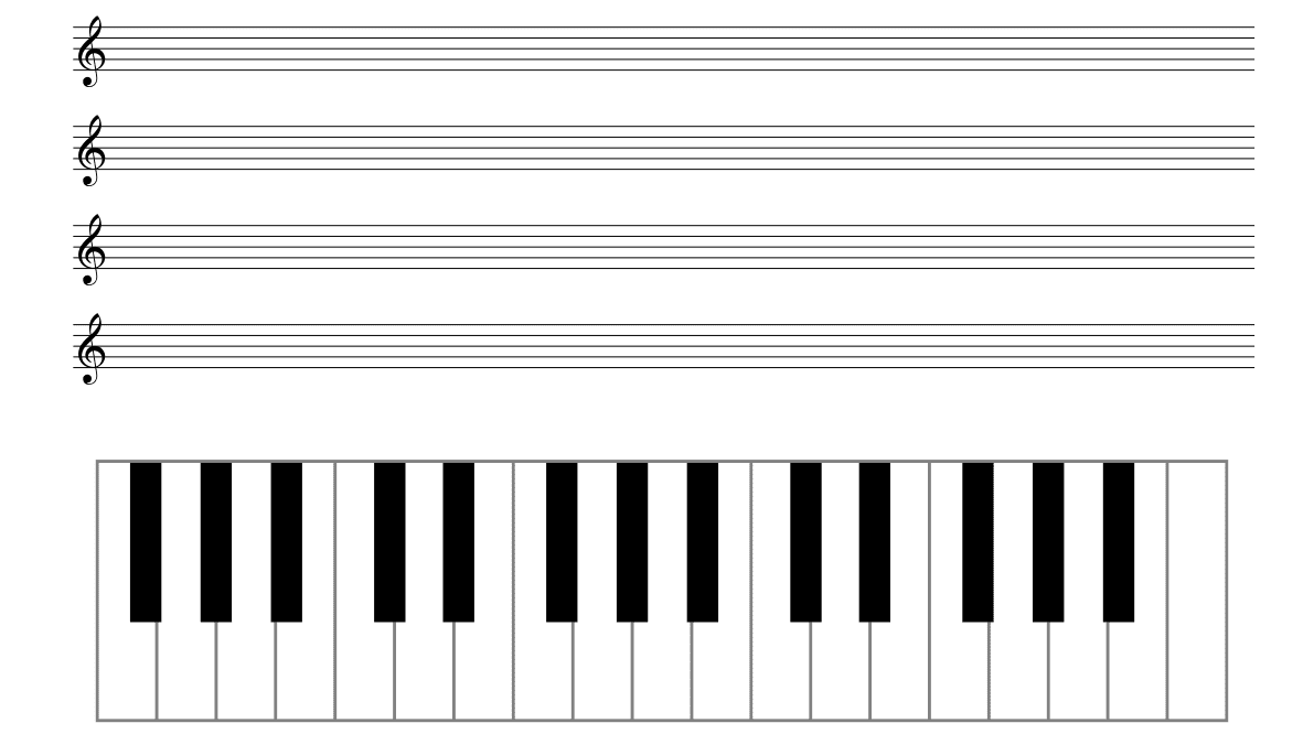 鍵盤ハーモニカの鍵盤図イラストと五線のプリント